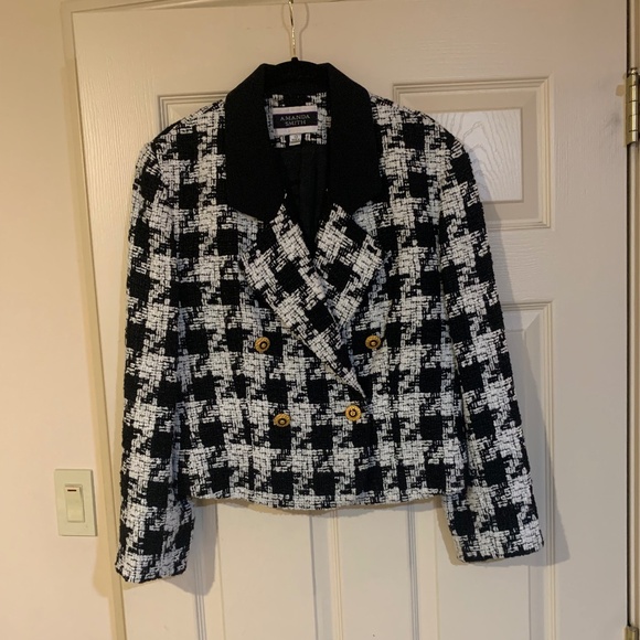 Amanda Smith Black/White Double Breasted Lined Short Blazer sz 10 - Picture 1 of 6